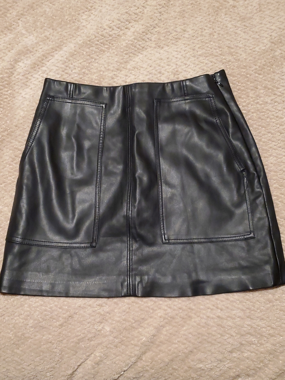 H&M Black Faux Leather A-Line Mini Skirt with Front Pockets
